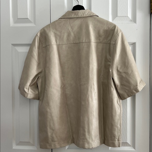 ASOS Design Faux Leather Short Sleeve Boxy Shirt - Beige / Stone - Picture 7 of 10
